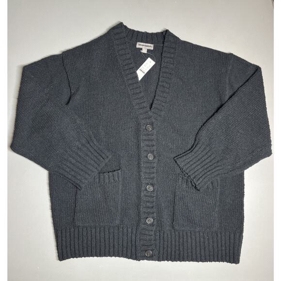 J Crew Marina V Neck Cardigan Sweater Womens XL Black Button Relaxed Chunky - Picture 1 of 9